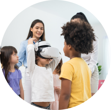 kids playing with a VR headset