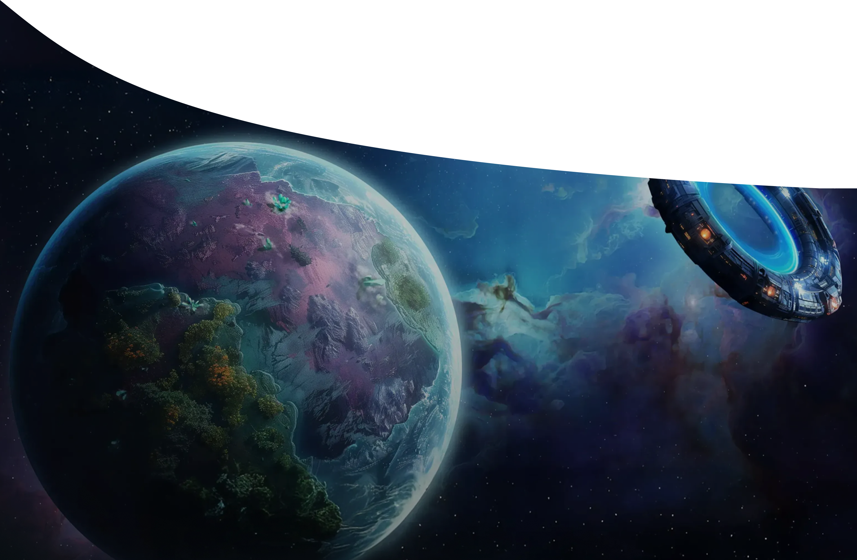  Render of an exotic planet and a spaceship