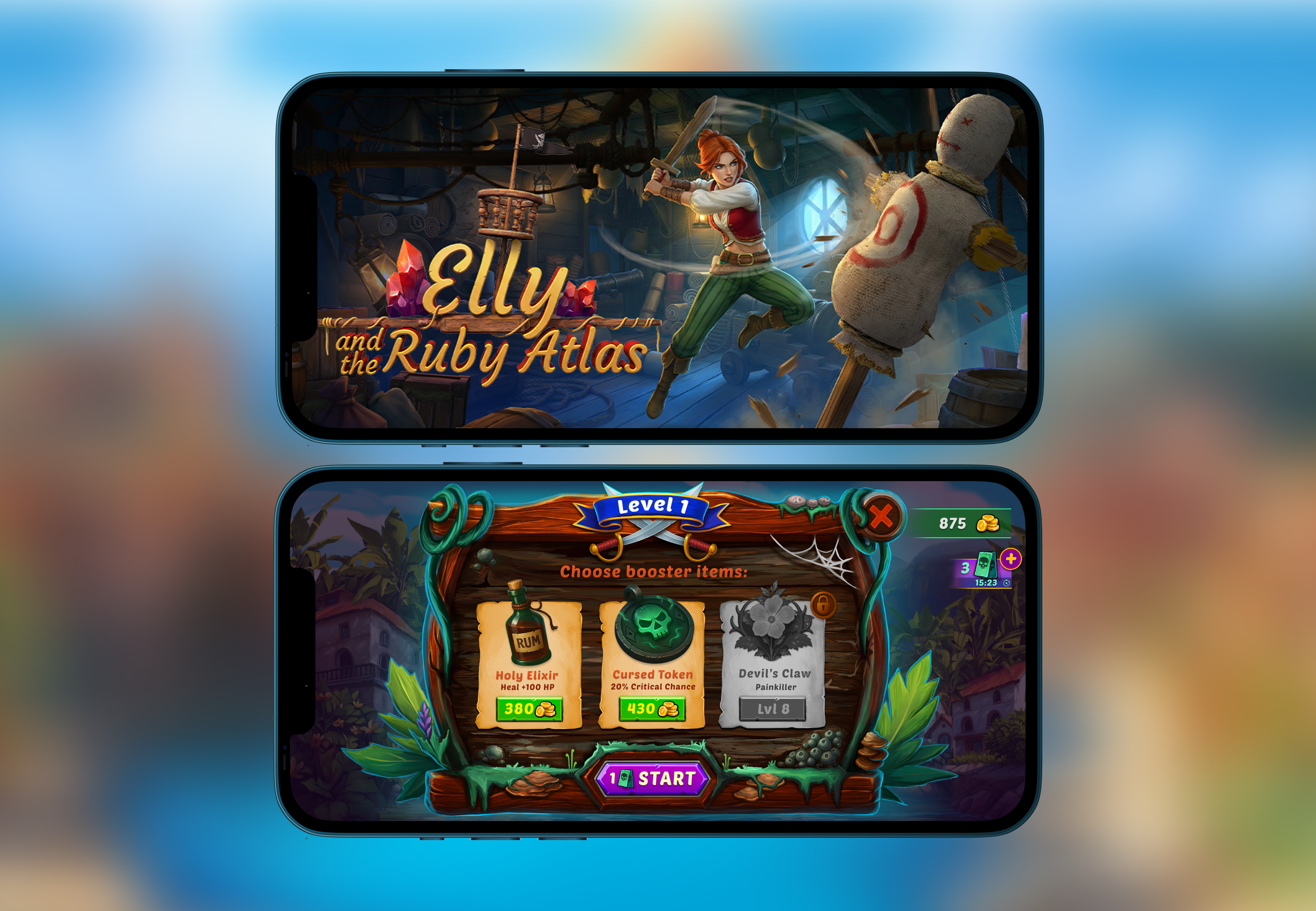 Elly and the Ruby Atlas displayed on two mobile screens