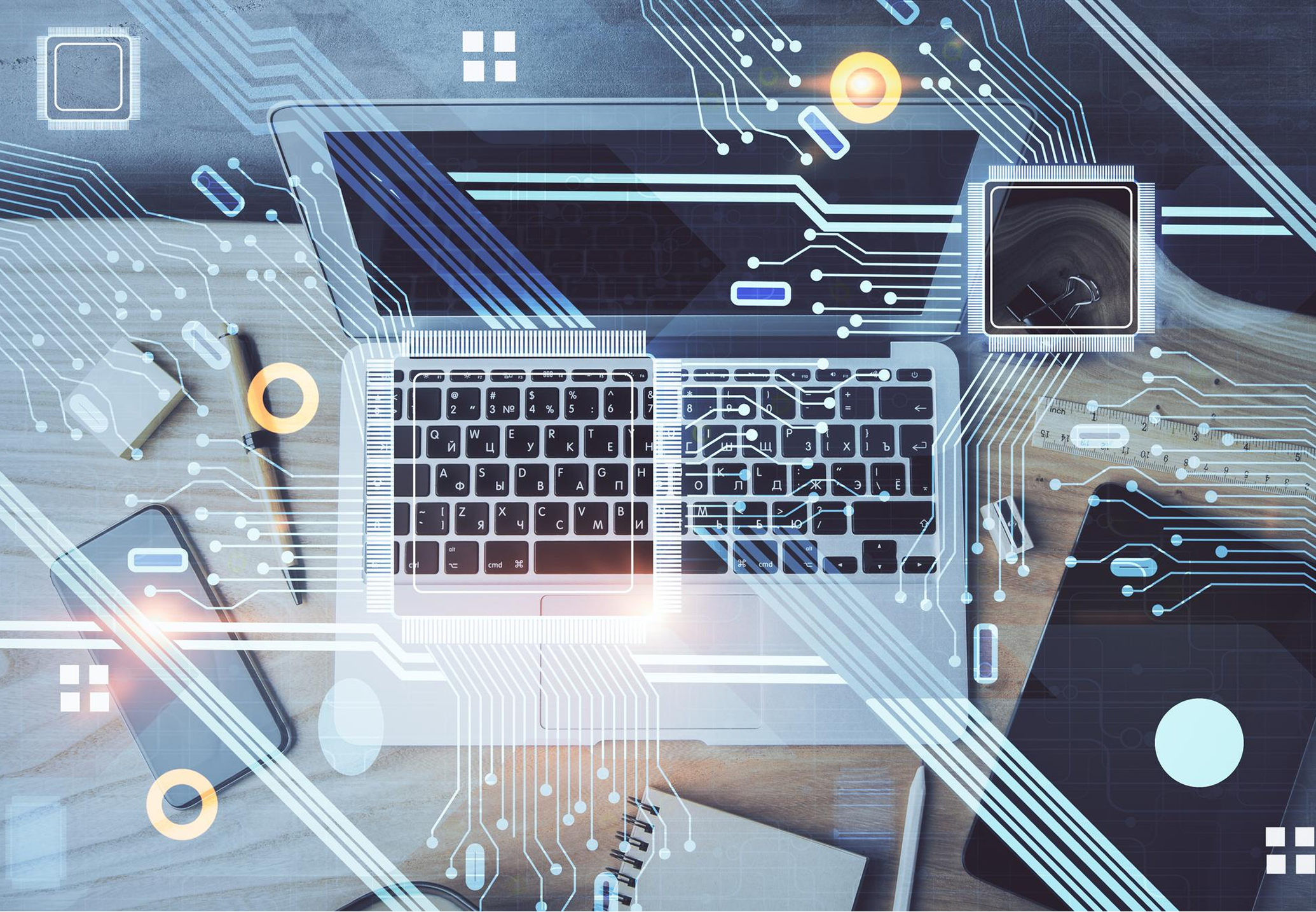 Laptop image with an abstract overlay