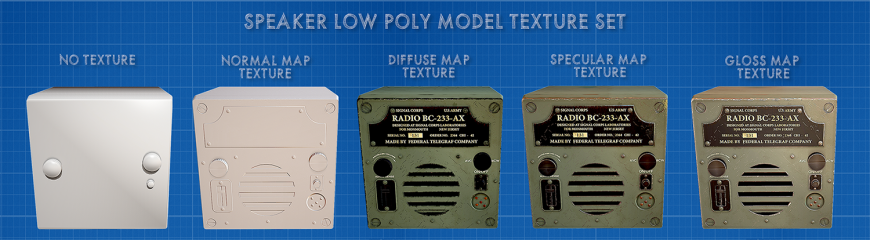 speaker low poly model texture set