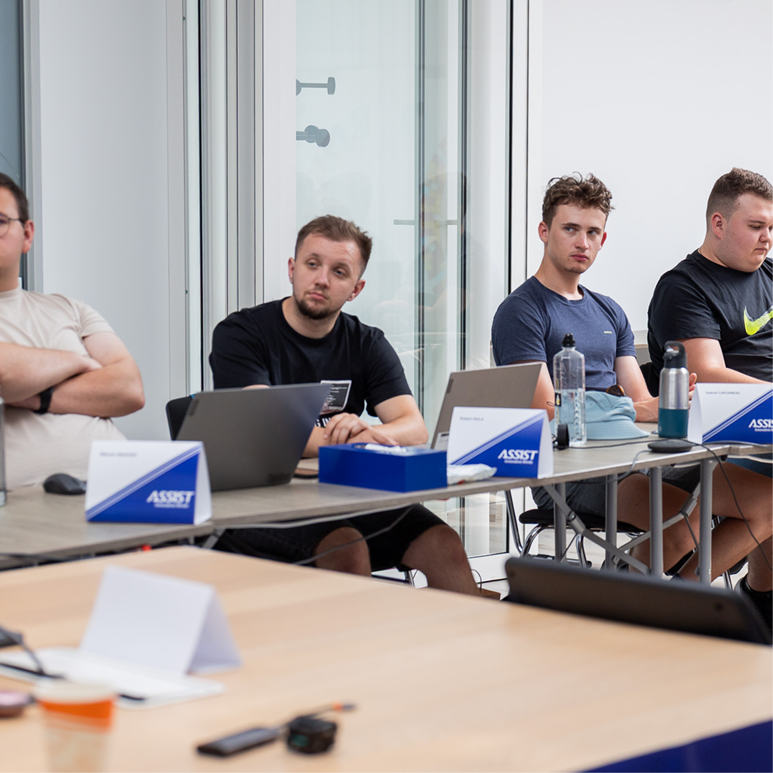 People in conference room listening to lecture Image