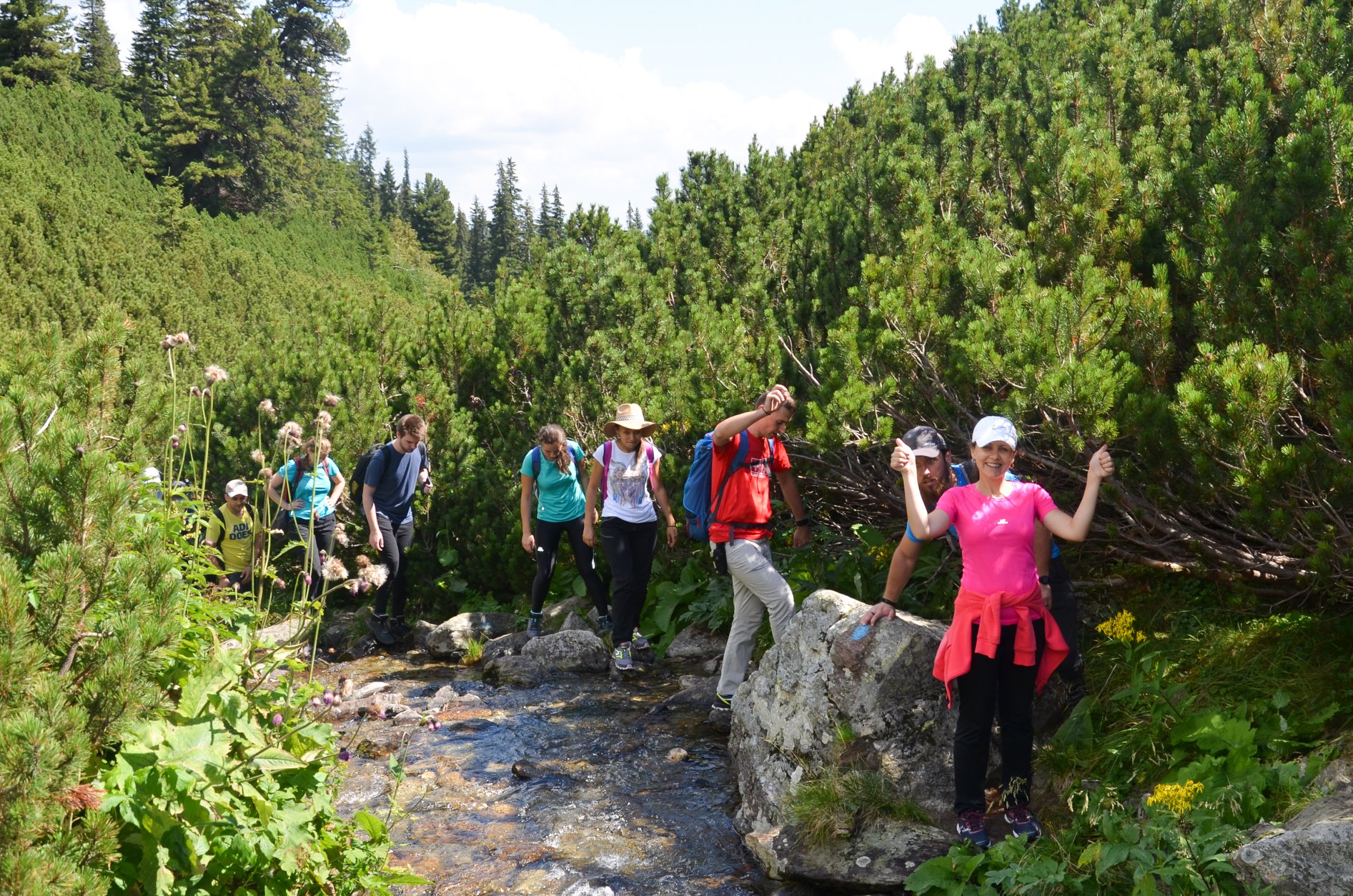 ASSIST Software team following the route in the Rodnei Mountains 