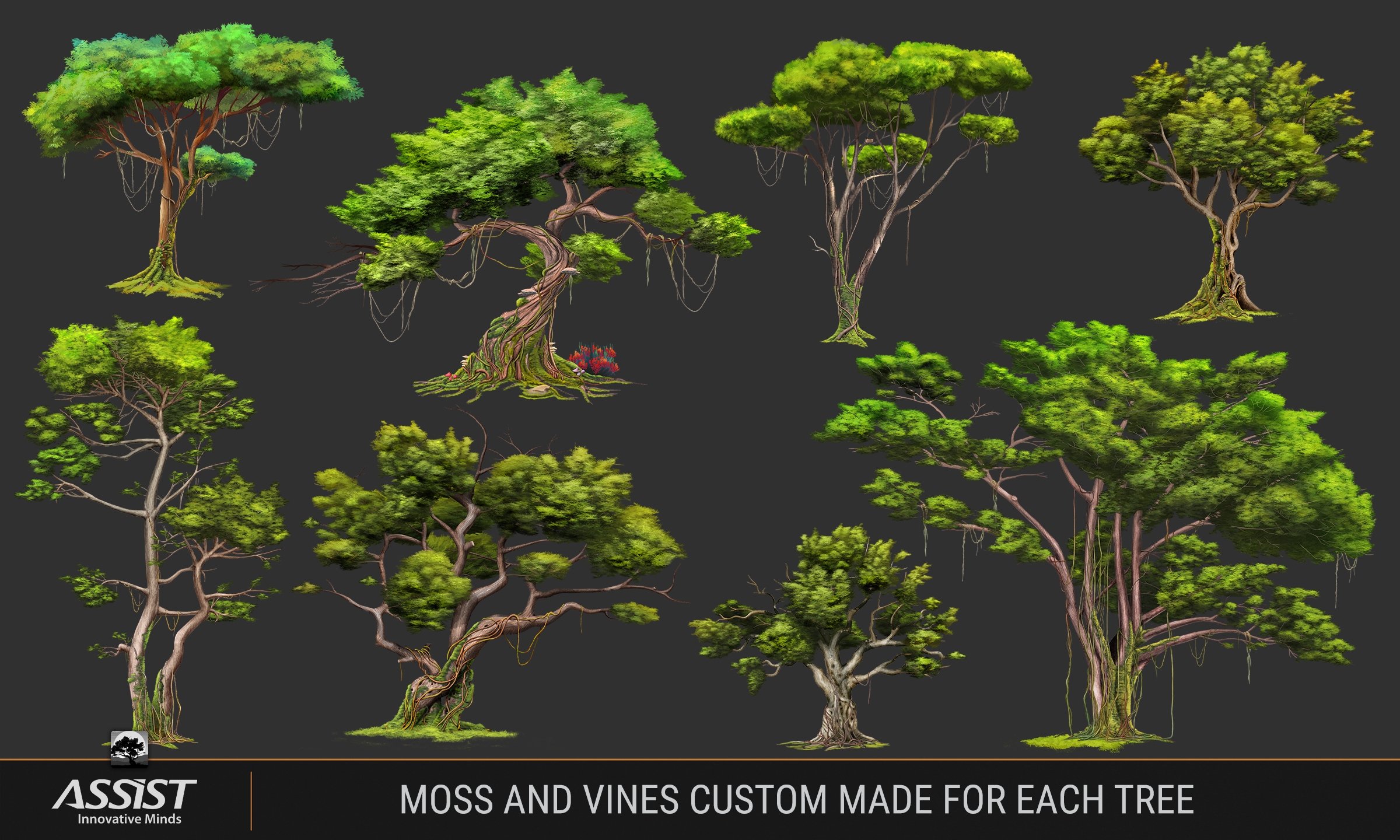 moss and vines custom made for each tree