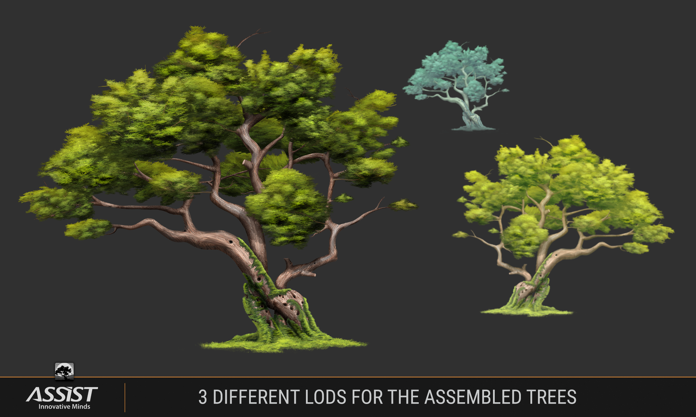 3 different lods for the assembled trees
