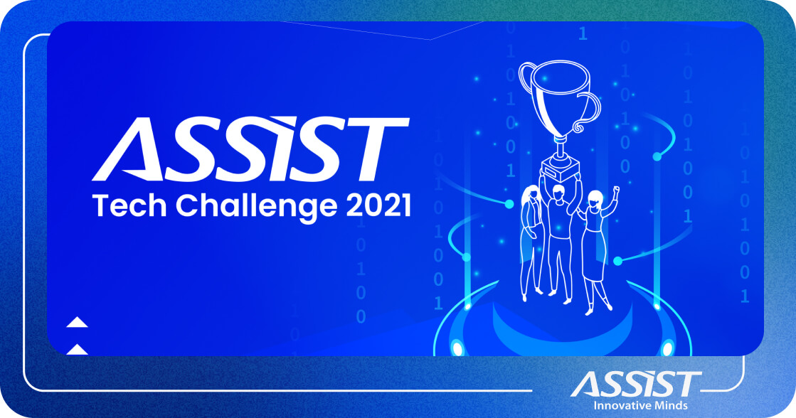 ASSIST Software Tech Challenge, students, contest, people holding cup, blue
