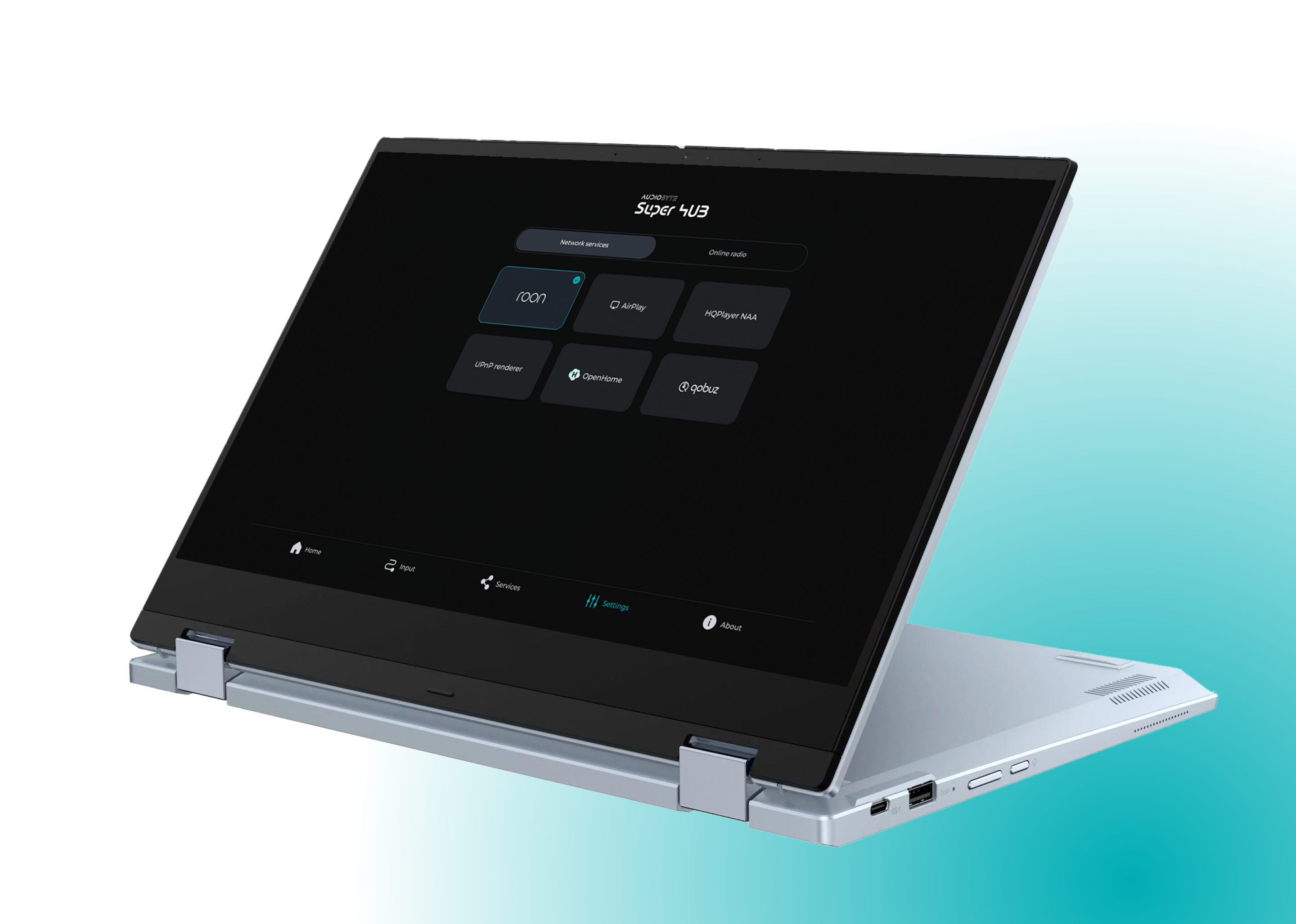 AudioByte application design on laptop screen