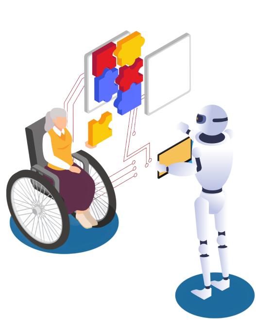 a robot and a disabled person
