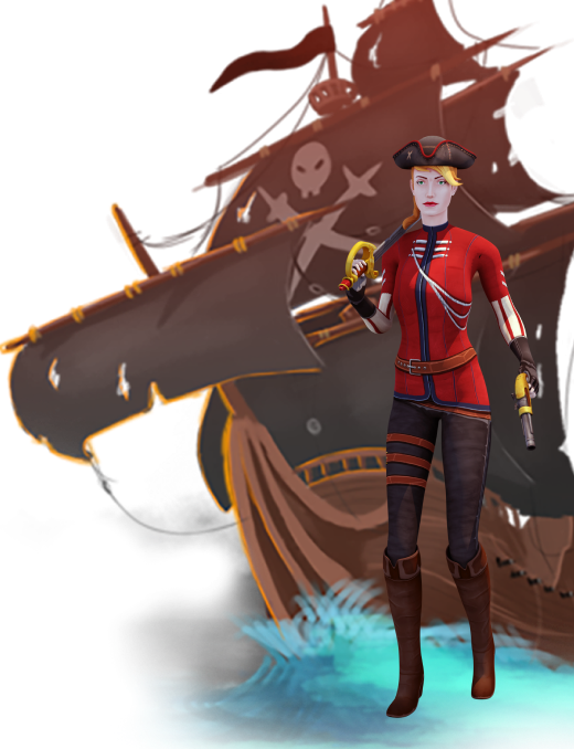 Pirate ship and pirate character